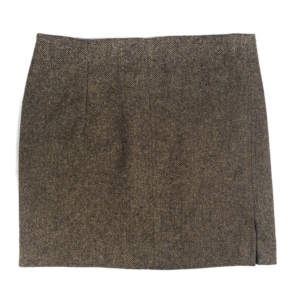 Vince. Brown Herringbone Wool Blend Tweed Skirt (8)